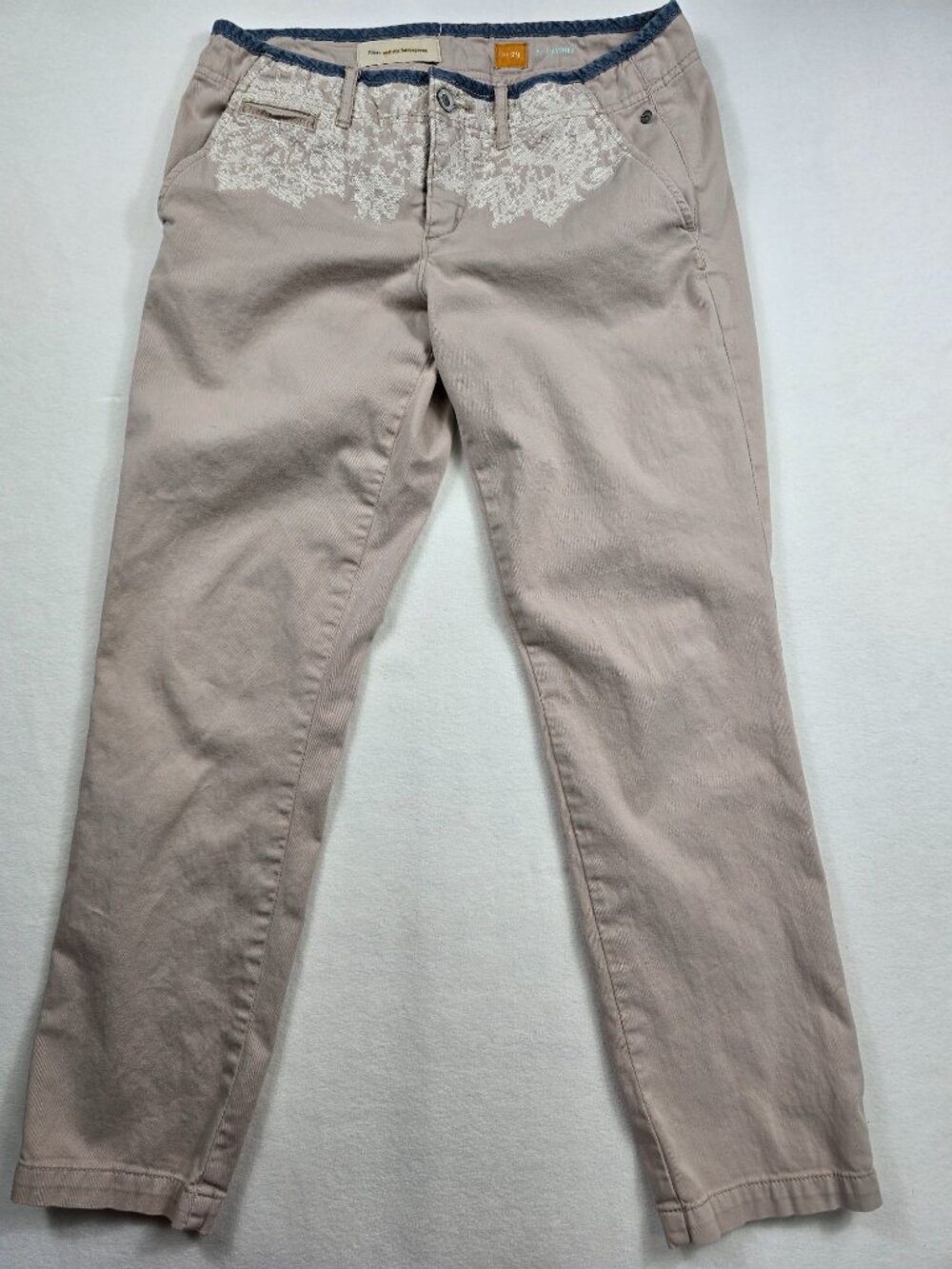 Anthropologie Pilcro Size 29 Hyphen Beige Chino Khaki Slim Pants Embroidered